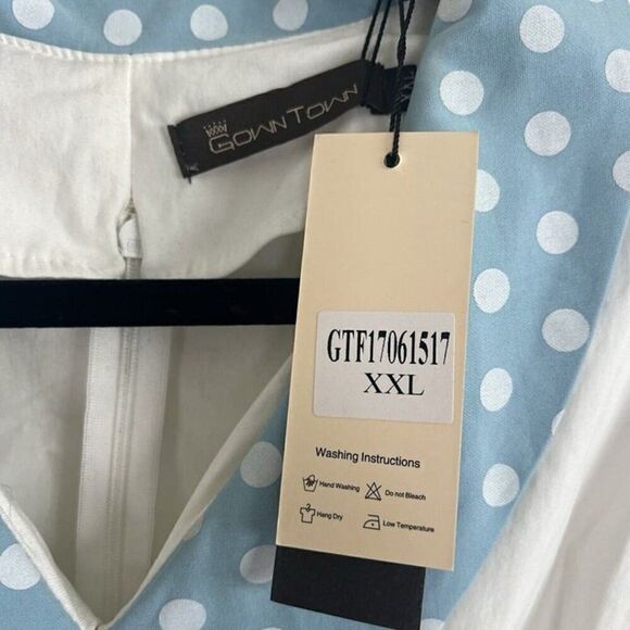 GownTown Women's Pinup 60s Vintage Blue Polkadot Swing Plus Size Dress XXL NWT - Picture 7 of 10